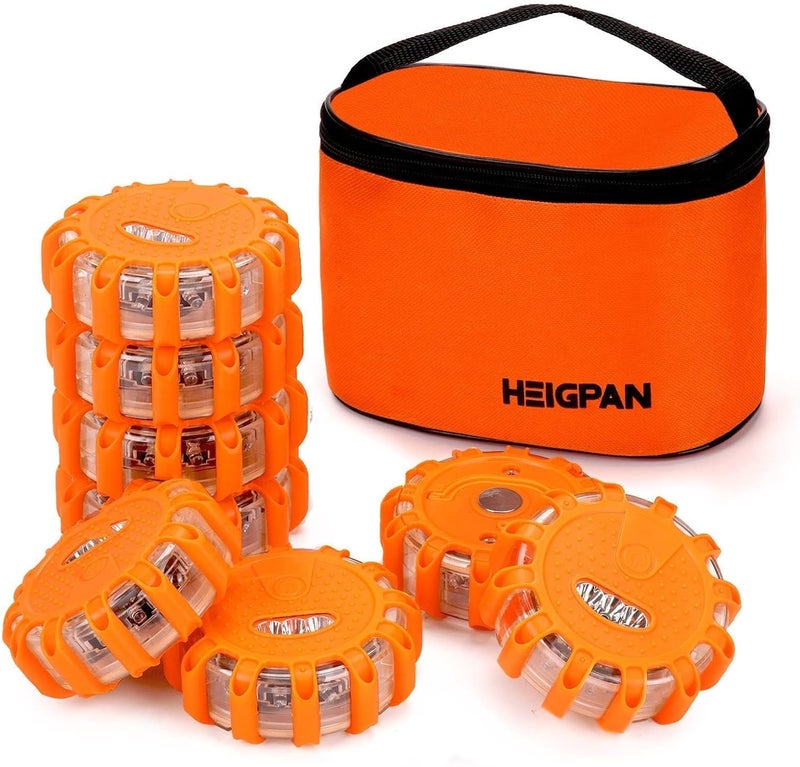 HEIGPAN GP908 8 Pack LED Road Flares Emergency Roadside Lights Safety Flashing Warning Beacon Disc Warning Flare Kit with Hook Magnetic Base for Car Truck & 9 Flash Modes (Batteries Not Included) - Image 1